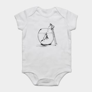 The girl feeding the whale in  fish tank Baby Bodysuit